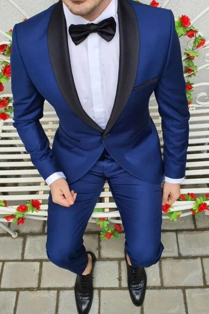 Blue Shawl Lapel Bespoke Wedding Tuxedo Two Pieces Slim Fit Men Suits  Online Ballbella