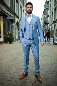 Men Sky Blue Suit | Three Piece Wedding Suit | Dinner Suit | Sainly