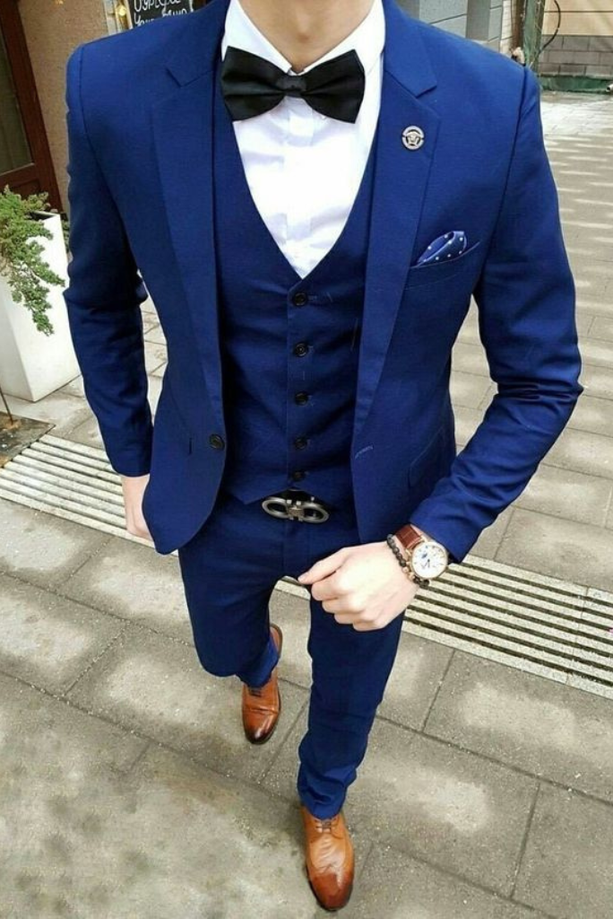 Men Wedding Suit Royal Blue Dinner Three Piece Suit Slim Fit Suits Bespoke