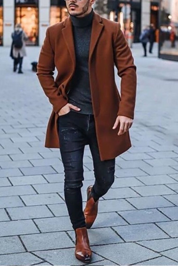 Men Brown long Overcoat Tweed Vintage Coat Winter Coat Sainly SAINLY