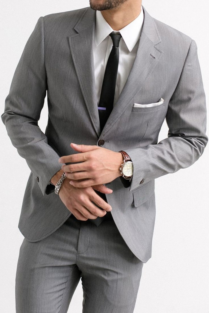 Men Two Piece Suit Grey | Wedding Suit | One button Slim Suit | Sainly