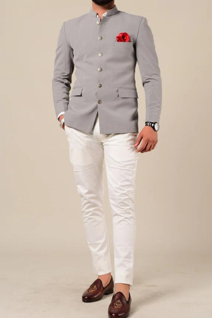 Jodhpuri Grey Suit | Bandhgala Blazer | Indian Wedding Suit | Sainly