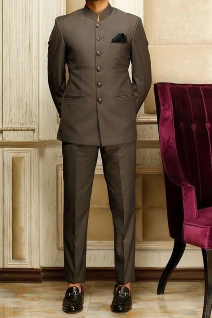 Dark Brown Slim Fit Peak Lapel Suit for Men by GentWith.com