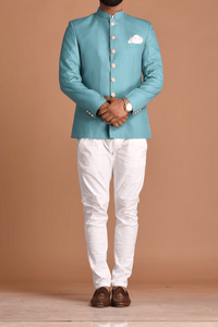 Indian Maharaja Suit Blue Jodhpuri Bandgala Suit Wedding Suit Sainly