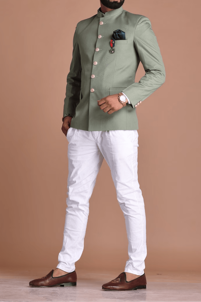 Green Jodhpuri Suit | Blazer With White Trouser | Wedding Suit | Sainly