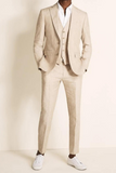 Men Linen Suit Beige Three Piece Suit Wedding Formal Wear Sainly