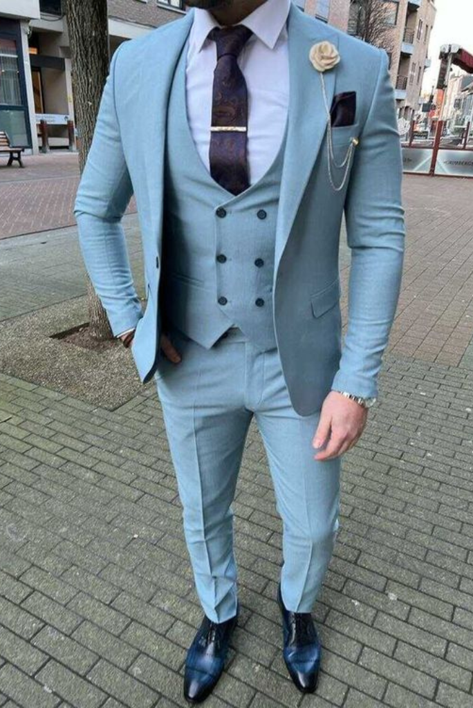 Men Sky Blue Three Piece Suit Wedding Suit Dinner Suit Sainly