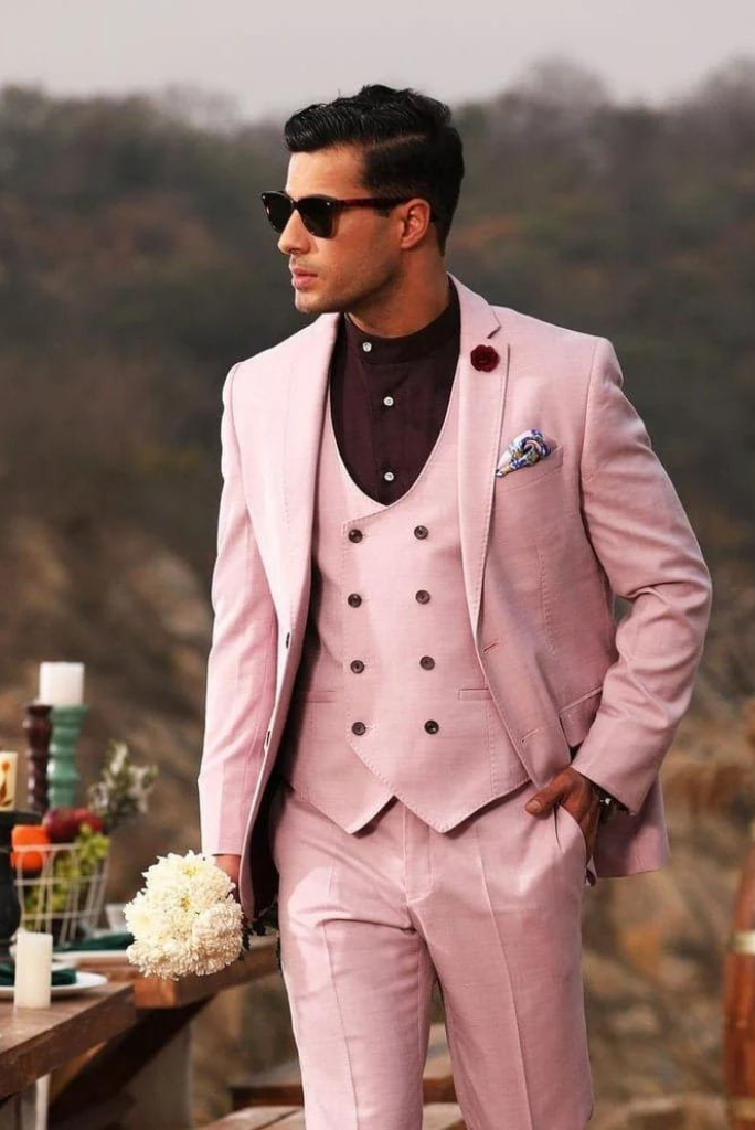 Men Suit Pink 3 Piece Wedding Suit Formal Party Wear Suit Sainly