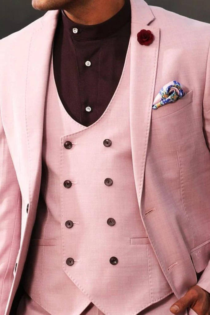 Men Suit Pink 3 Piece Wedding Suit Formal Party Wear Suit Sainly
