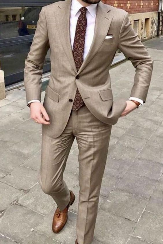 Men 2 Piece Brown Suits Dinner Suit Wedding Groom Suits Sainly
