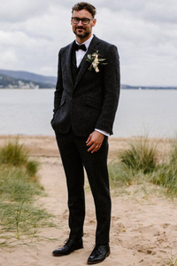Men Black Tweed Suit | Winters 3 piece suit | Wedding Suit | Sainly