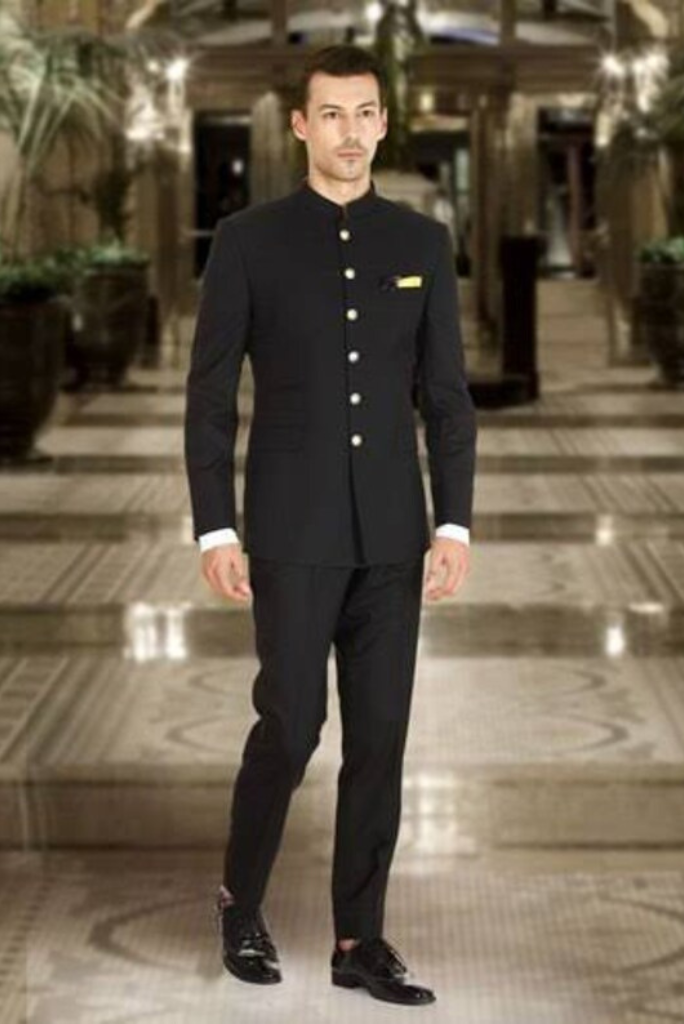 Mens Embroidered Black Royal Look Bandhgala Suit | InMonarch