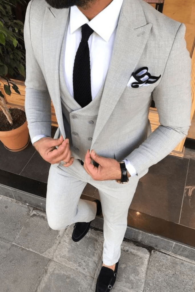 Men Grey Three Piece Suit Wedding Beach Suit Party Wear Suit Sainly