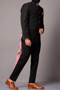 Black Designer Bandhgala Jodhpuri Suit Indian Style Formal Wear Sainly