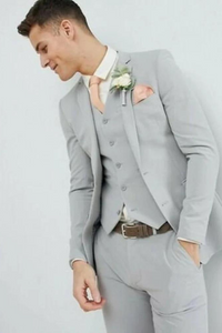 Men Grey 3 Piece Suit Formal Beach Wedding Suit Dinner Suits Sainly