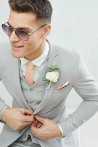 Men Grey 3 Piece Suit Formal Beach Wedding Suit Dinner Suits Sainly