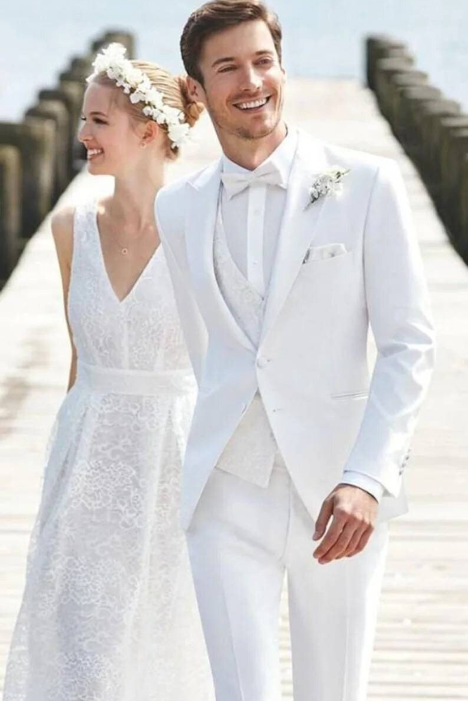 Men White 3 Piece Suit Beach Wedding Suit Formal Wear Suits Sainly