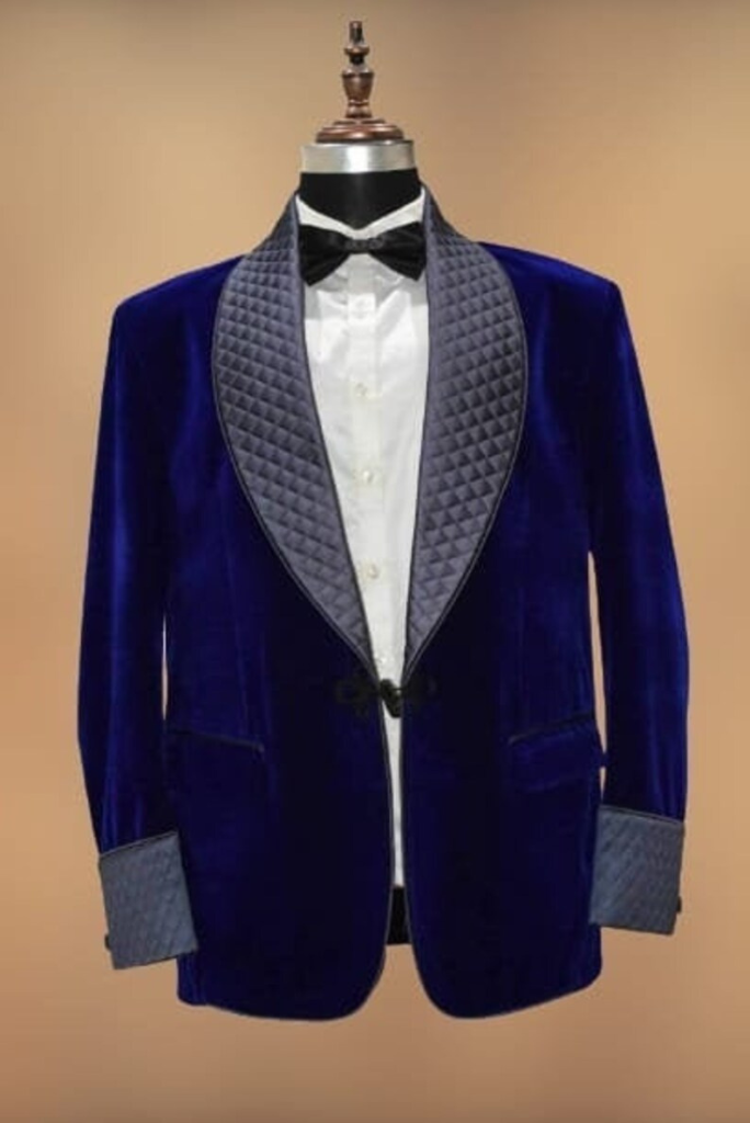 Men's Smoking Jacket Winter Jacket Dinner wear Robe Blue Quilted Jacket Jacket For Gift