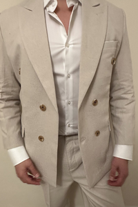Double Breasted Suit Beige Two Piece Suit Formal Dinner Suit Wedding Suit Bespoke For Men