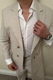 Double Breasted Suit Beige Two Piece Suit Formal Dinner Suit Wedding Suit Bespoke For Men