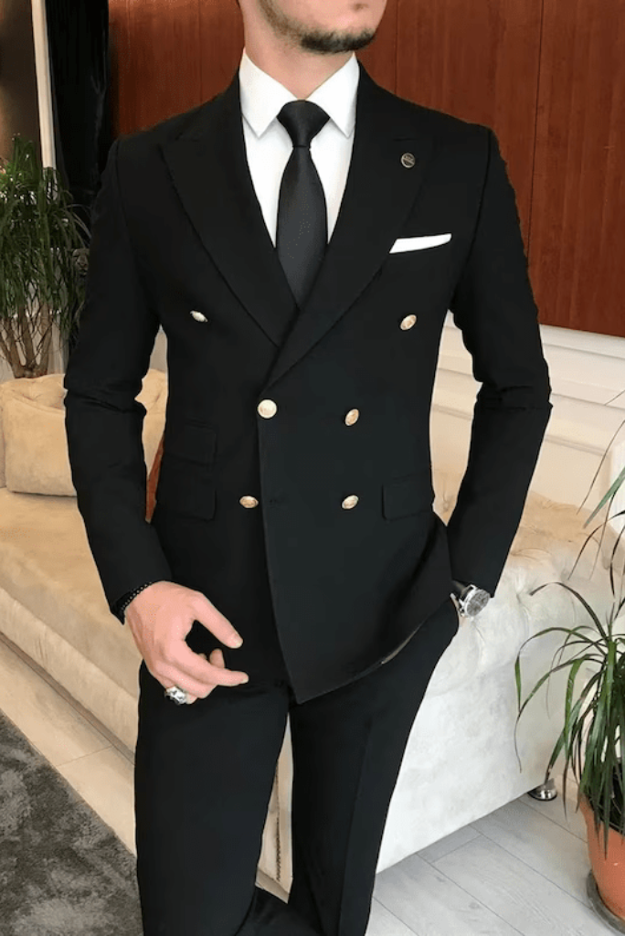 Double Breasted Black Suit Wedding Beach Suits Dinner Suit Sainly 52 / 42