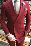 Men Double Breasted Maroon Suit Two Piece Suit Wedding Suit Sainly