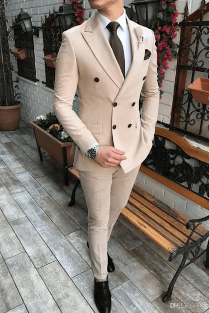 Men 2 Piece Suit Double Breasted Suit Ivory Slim Fit Suits Sainly