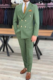 Men Green Suits Double Breasted Wedding Dinner Wear Suits Sainly