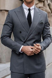 Men Two Piece Suit Grey Double Breasted Suit Wedding Suit Sainly