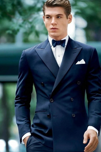 Men's Premium Dark Blue 2 Piece Double Breasted Suit Tuxedo Suit Wedding Wear Slim Fit Suits Bespoke