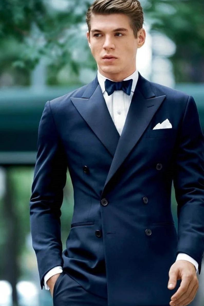 Men Dark Blue 2 Piece Suit Double Breasted Suit Tuxedo Suit Sainly–