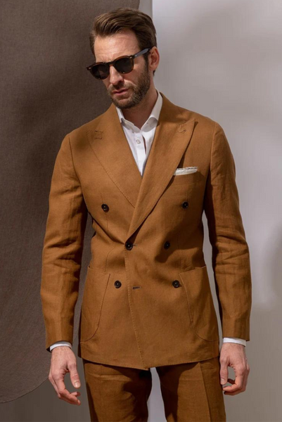 2 Pieces Slim Fit Wedding Suit Brown Double Breasted Solid Color Men's Suits main image 1