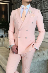 Men 2 Piece Suit Light Pink Double Breasted Suit Slim Fit Suit Sainly