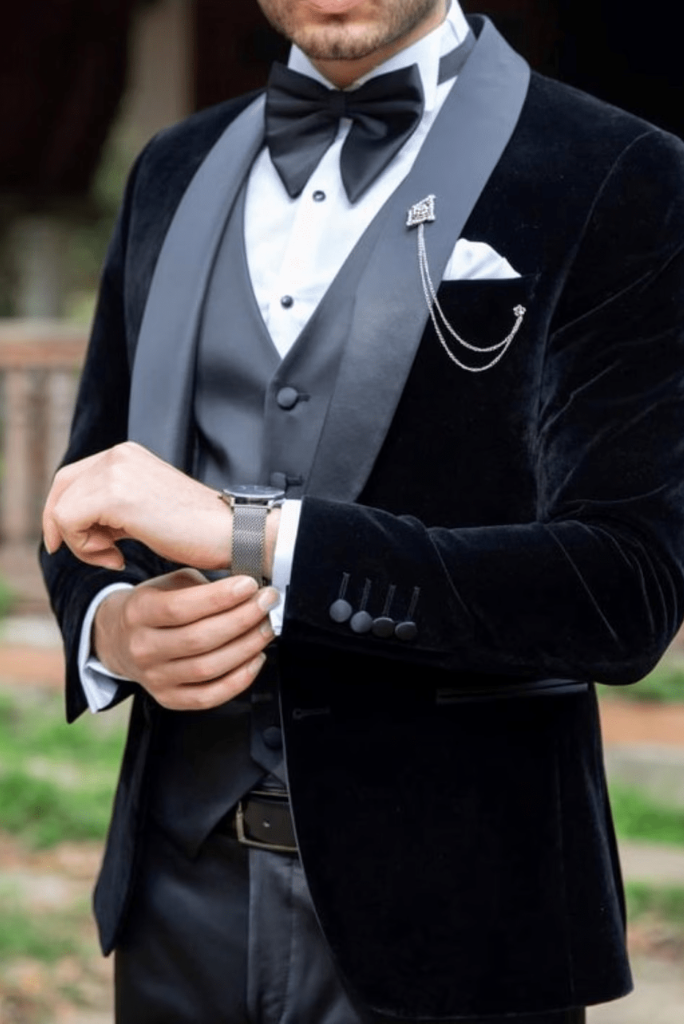 Men 3 Piece Black Velvet Tuxedo Suit Wedding Suit Slim Fit Suit