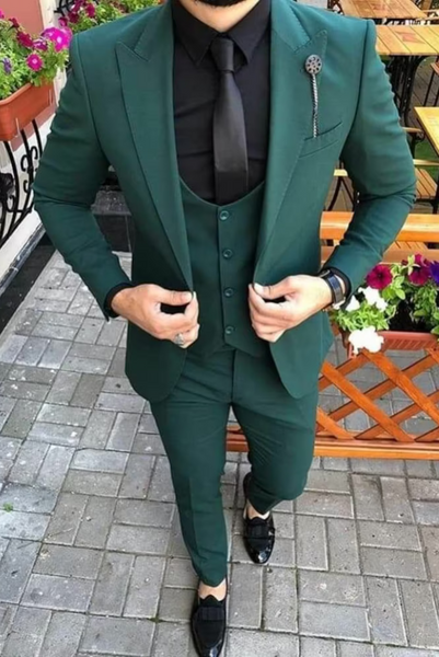 Green Mod Suits Men Three-Piece Green Ensemble for Proms and Celebrations
