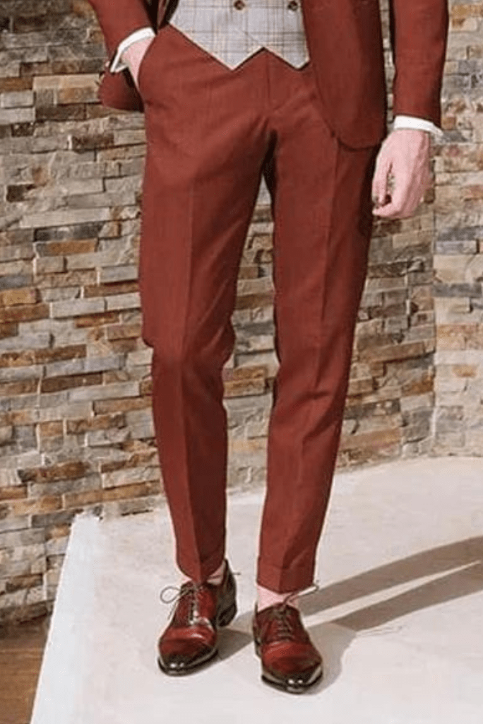 SAINLY Apparel & Accessories 26 Men Elegant Burgundy Rust Pant Office Formal Wear Trouser Gift for Men Burgundy Rust Trousers Groomsmen Gift