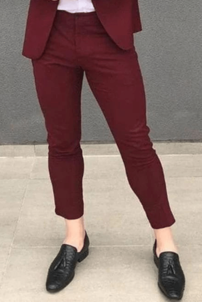 SAINLY Apparel & Accessories 26 Men Elegant Burgundy Wedding Pant Office Formal Wear Trouser Gift for Men Burgundy Trousers Groomsmen Gift