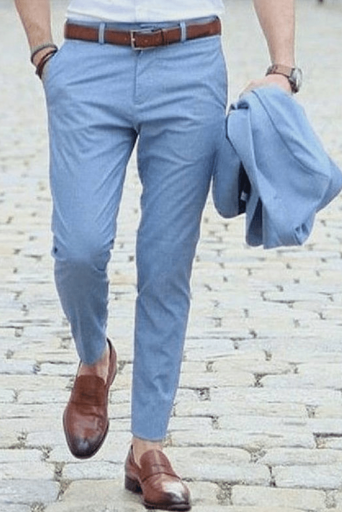 SAINLY Apparel & Accessories 26 Men Elegant Sky Blue Pant Office Formal Wear Trouser Gift for Men Sky Blue Trousers Groomsmen Gift