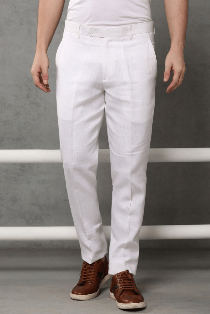 SAINLY Apparel & Accessories 26 Men Elegant White Pant Office Formal Wear Trouser Gift for Men White Trousers Groomsmen Gift