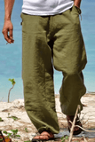 SAINLY Apparel & Accessories Army Green / M Natural Linen Pants For Men Contemporary Casual Pants Comfortable Quality Soft Pocket Pure Color Trousers Male Outdoor