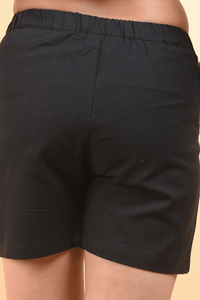 SAINLY Apparel & Accessories Black Cotton Woman Shorts, Slim Fit Shorts, Elegant Shorts