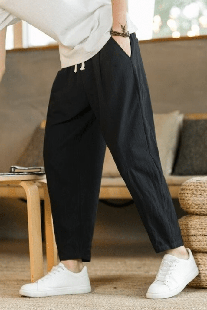 Basic Men's Cotton Linen Pants Male Casual Solid Color Breathable Loose  Trousers Straight Pants