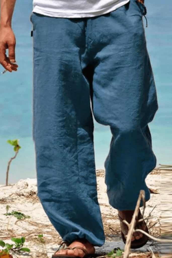 SAINLY Apparel & Accessories Blue / M Natural Linen Pants For Men Contemporary Casual Pants Comfortable Quality Soft Pocket Pure Color Trousers Male Outdoor