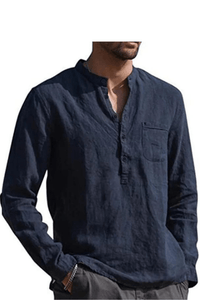 SAINLY Apparel & Accessories Blue / Small Men's Long-Sleeved Shirts Summer Solid Color Stand-Up Collar Casual Beach Style
