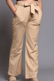 SAINLY Apparel & Accessories Cream Colour Cotton Linen Wide Leg Trousers For Women