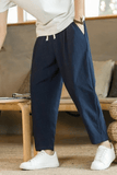 SAINLY Apparel & Accessories Dark Blue / M Basic Men's Cotton Linen Pants Male Casual Solid Color Breathable Loose Trousers Straight Pants