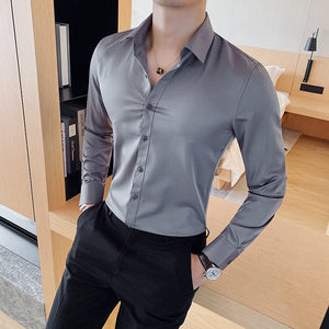 SAINLY Apparel & Accessories Dark Grey / Asian S 40-48KG British Style Long Sleeve Shirt For Men