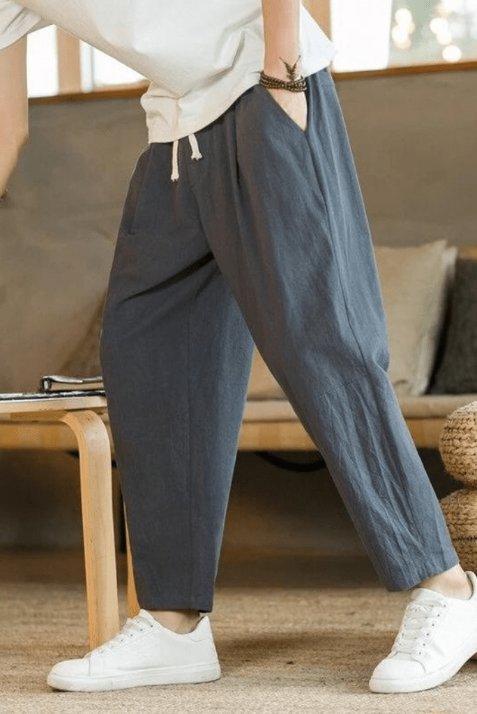SAINLY Apparel & Accessories Dark Grey / M Basic Men's Cotton Linen Pants Male Casual Solid Color Breathable Loose Trousers Straight Pants