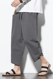 SAINLY Apparel & Accessories Dark Grey / M Men Cotton Linen Harem Short Pants Mens Retro Streetwear Beach Shorts Male Casual Calf--Length Trousers, Harem Pants