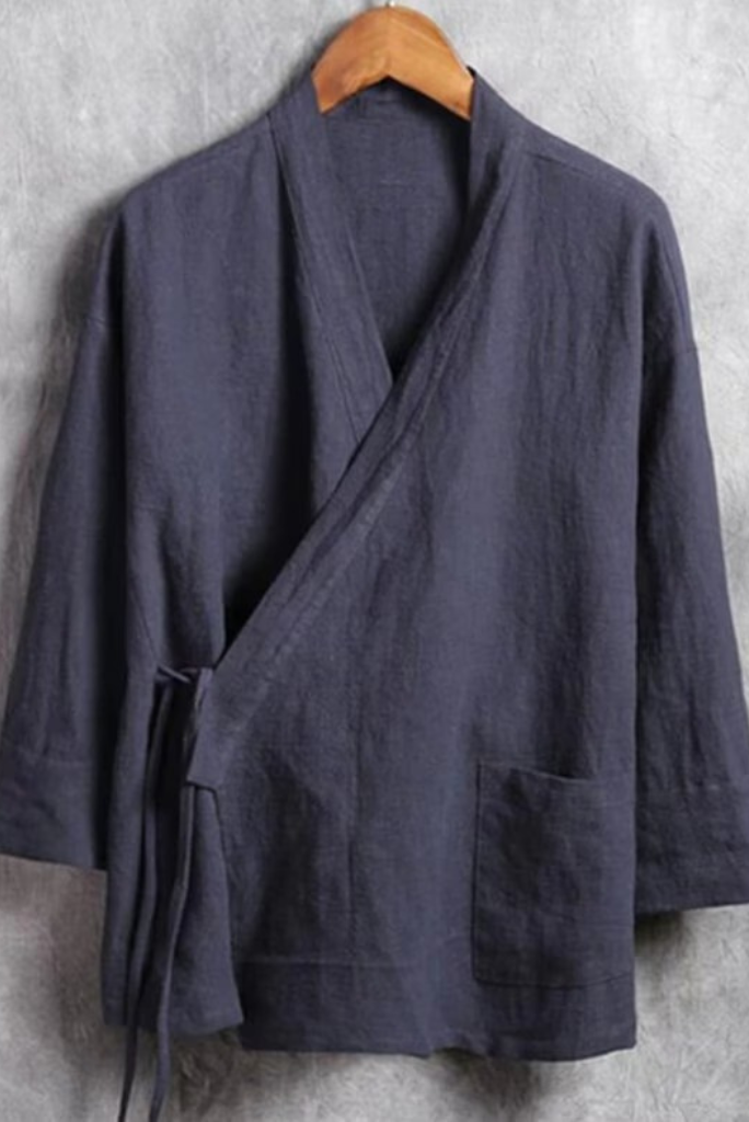 SAINLY Apparel & Accessories Dark Grey / S Plus Size Men Linen Shirts Long Sleeve Mandarin Collar Traditional Kung Fu Tang Casual Social Shirt